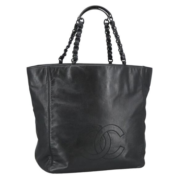CHANEL Coco Mark Chain Tote Bag Lamb Skin Black CC - Picture 1 of 16